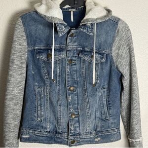 Free people Denim Jacket with Gray Knit Sleeves